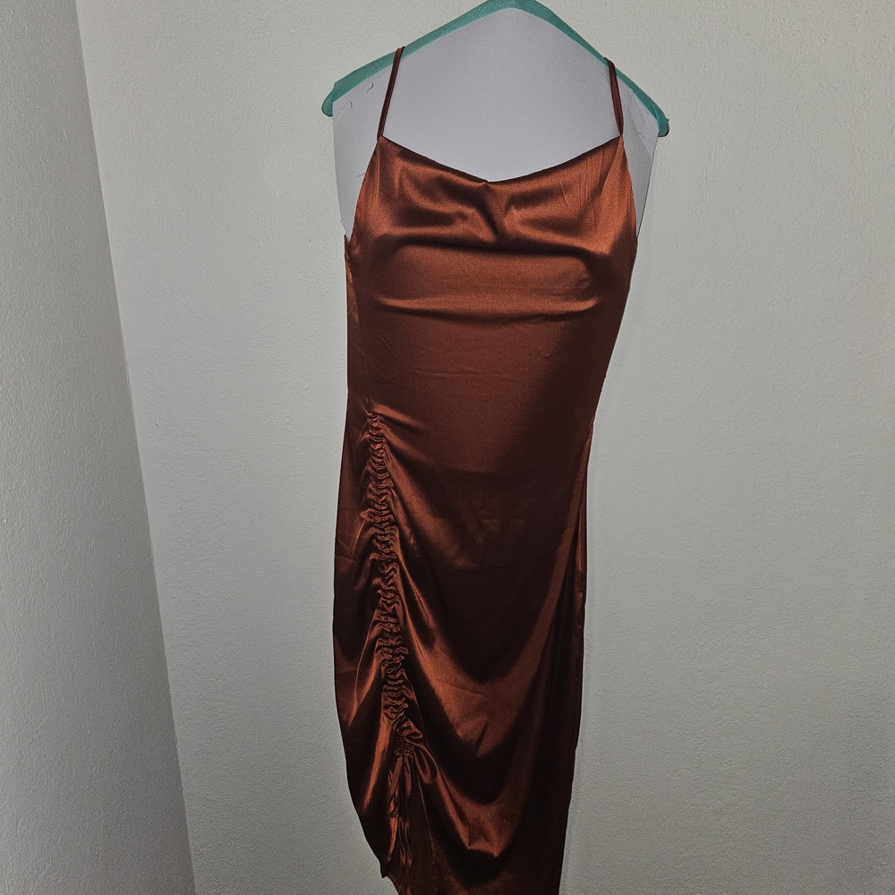 Elegant Satin Brown Dress